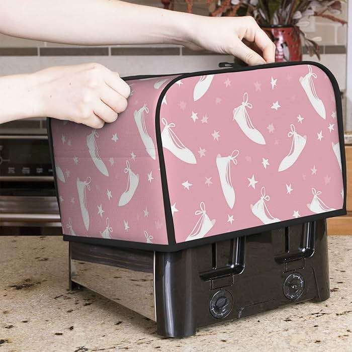 HSYOYO Pink Ballet Shoes Stars Toaster Cover 4 Slice Dustproof Small Kitchen Appliance Covers Waterproof Bread Machine Cover Fingerprint Protector Washable Toaster Oven Cover - Image 2