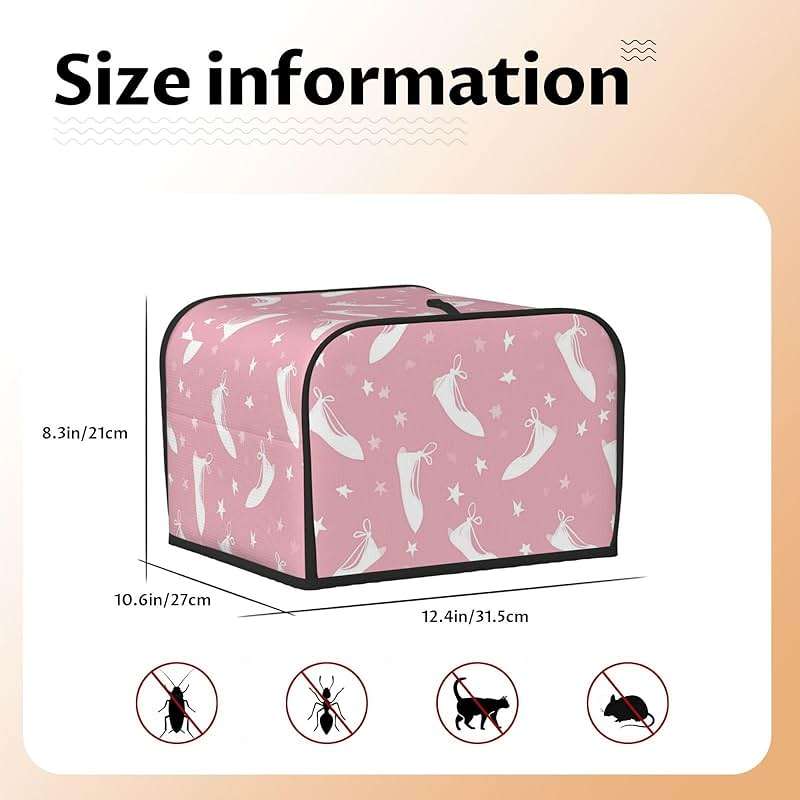 HSYOYO Pink Ballet Shoes Stars Toaster Cover 4 Slice Dustproof Small Kitchen Appliance Covers Waterproof Bread Machine Cover Fingerprint Protector Washable Toaster Oven Cover - Image 3
