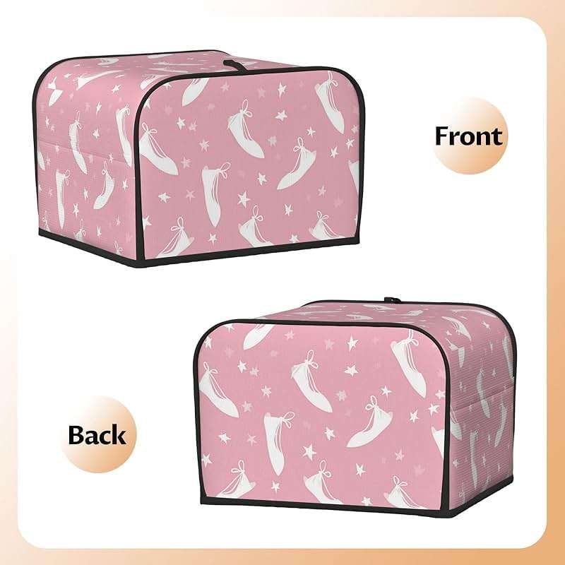 HSYOYO Pink Ballet Shoes Stars Toaster Cover 4 Slice Dustproof Small Kitchen Appliance Covers Waterproof Bread Machine Cover Fingerprint Protector Washable Toaster Oven Cover - Image 4