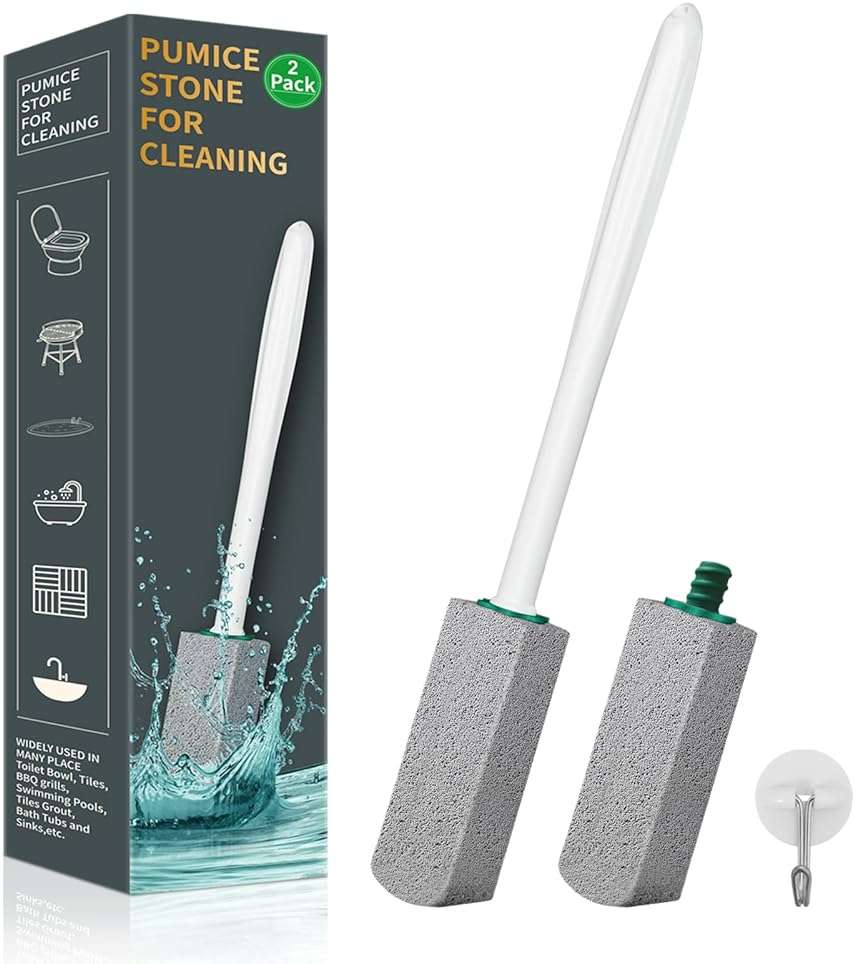 Pumice Stone Toilet Bowl Cleaner,Pumice Stone with 11.8 Inch Long Handle for Toilet,Bathtubs, Grills,Swimming Pools,Sinks Cleaning (2 Pack) - Image 1