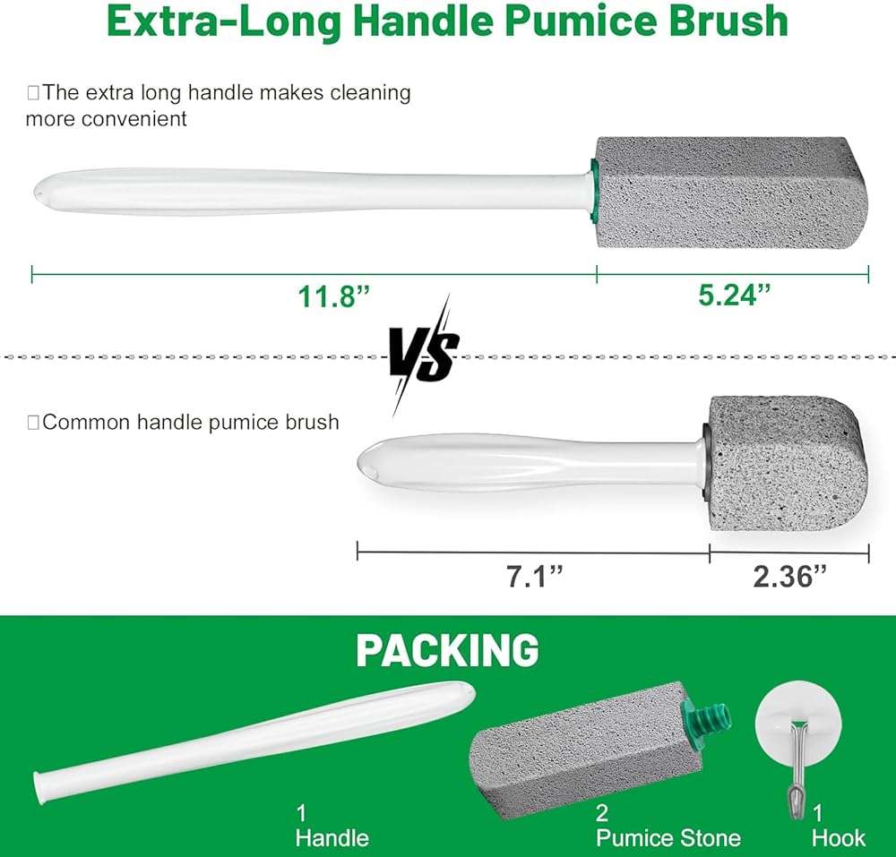 Pumice Stone Toilet Bowl Cleaner,Pumice Stone with 11.8 Inch Long Handle for Toilet,Bathtubs, Grills,Swimming Pools,Sinks Cleaning (2 Pack) - Image 2