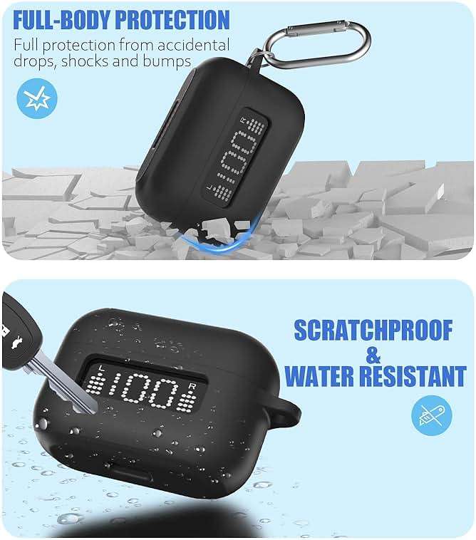 AGENTNANO for TOZ0 NC3 Earbuds(2024) Case Cover with Cleaner kit, Silicone Protective Battery Display Visible Design Cover for TOZO Hybrid Active Noise Cancelling Wireless Earbuds with Carabiner-Black - Image 2