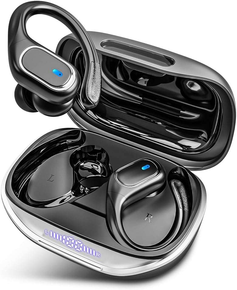 Wireless Earbuds Bluetooth Headphones 80Hrs Playtime Ear Buds IPX7 Waterproof Sports Earphones Wireless Charging Case Over-Ear Earhooks Headest - Black - Image 1