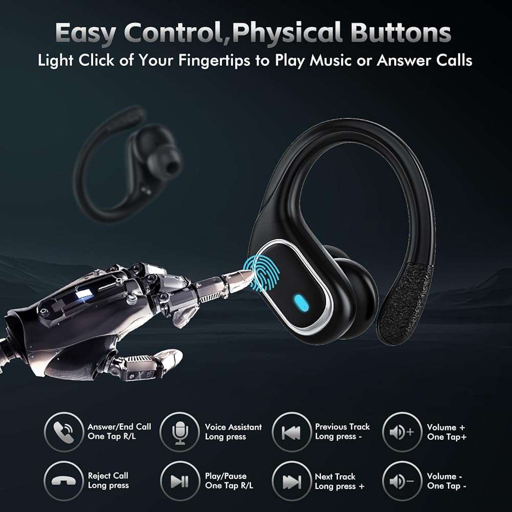 Wireless Earbuds Bluetooth Headphones 80Hrs Playtime Ear Buds IPX7 Waterproof Sports Earphones Wireless Charging Case Over-Ear Earhooks Headest - Black - Image 6