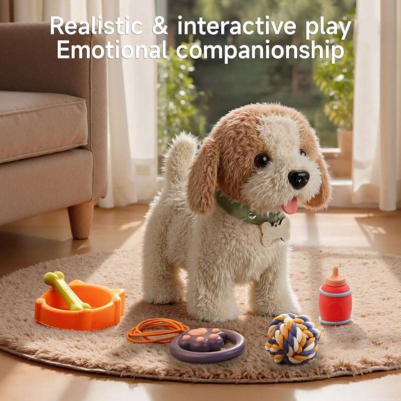 OR OR TU Walking Barking Toy Dog with Remote Control Leash, Plush Puppy Electronic Interactive Toys for Kids, Shake Tail,Pretend Dress Up Realistic Stuffed Animal Dog Age 3 4 5 6+ Years Old Best Gift - Image 2
