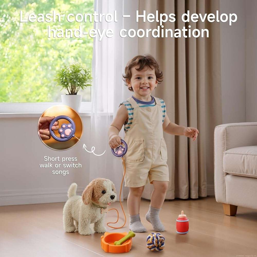 OR OR TU Walking Barking Toy Dog with Remote Control Leash, Plush Puppy Electronic Interactive Toys for Kids, Shake Tail,Pretend Dress Up Realistic Stuffed Animal Dog Age 3 4 5 6+ Years Old Best Gift - Image 3