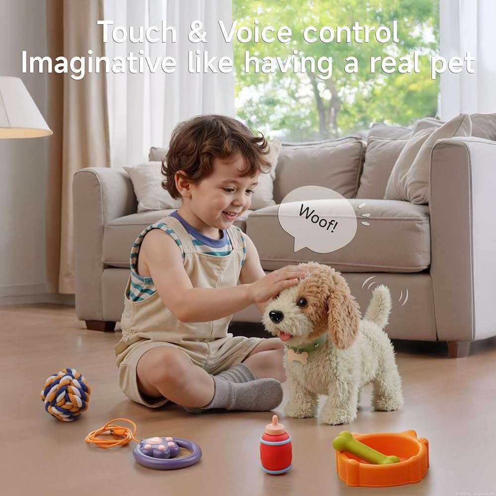 OR OR TU Walking Barking Toy Dog with Remote Control Leash, Plush Puppy Electronic Interactive Toys for Kids, Shake Tail,Pretend Dress Up Realistic Stuffed Animal Dog Age 3 4 5 6+ Years Old Best Gift - Image 5