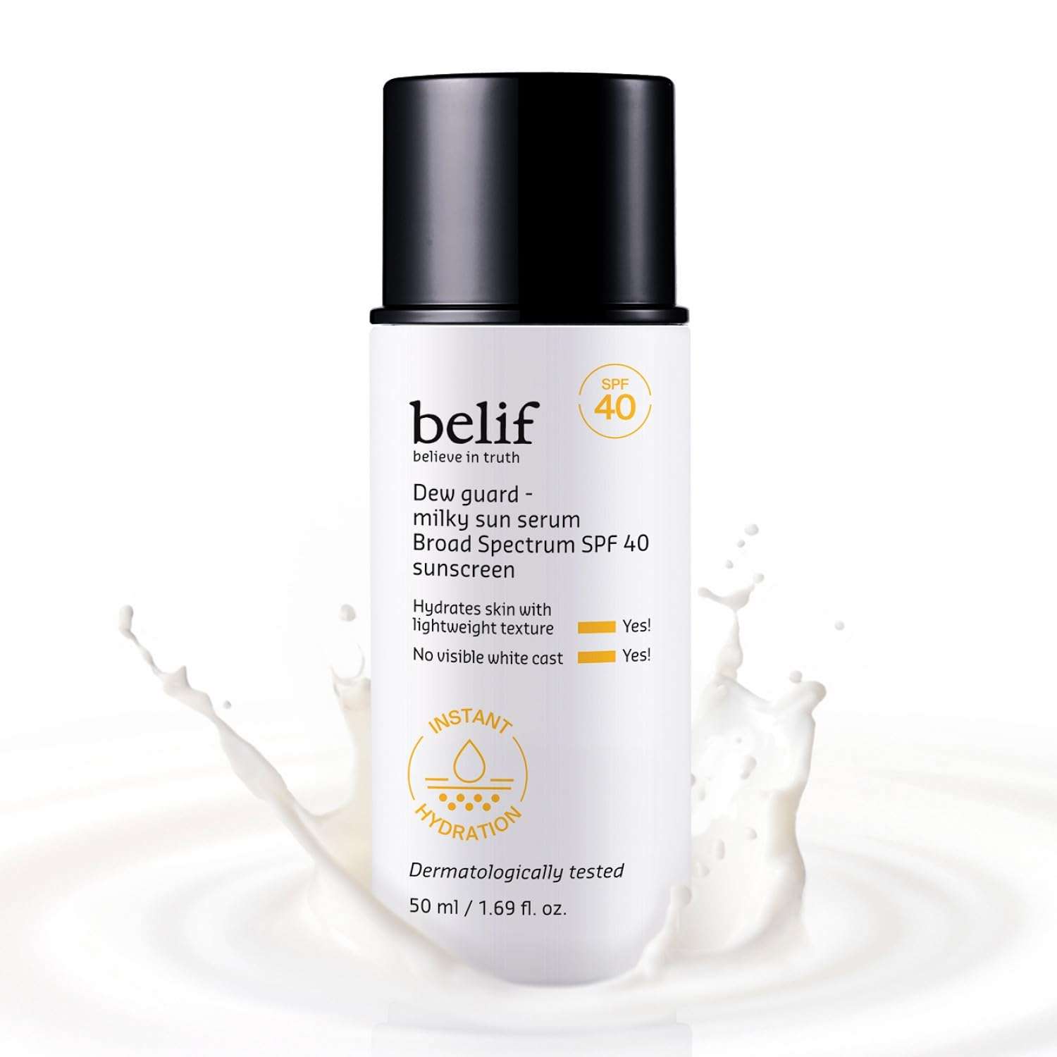 belif Milky Niacinamide Sunscreen SPF 40 – Lightweight & Invisible Sun Serum for Face with 7 Types of Hyaluronic Acid | No White Cast, Non-Comedogenic, Hydrating, Makeup-Gripping Primer (1.69 fl.oz) - Image 1