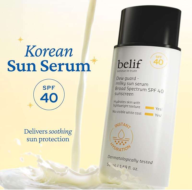 belif Milky Niacinamide Sunscreen SPF 40 – Lightweight & Invisible Sun Serum for Face with 7 Types of Hyaluronic Acid | No White Cast, Non-Comedogenic, Hydrating, Makeup-Gripping Primer (1.69 fl.oz) - Image 2