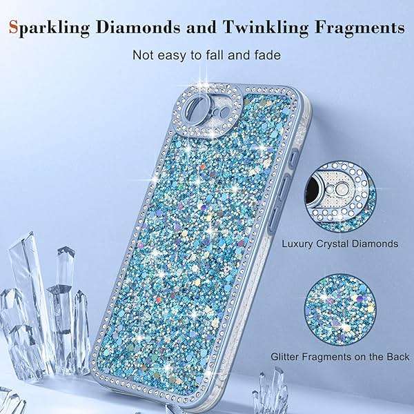 Lafunda for iPhone 17e/16e Case Glitter, Luxury Shiny Bling Sparkly Phone Cover with Crystal Diamonds Rhinestone for Women Girls Soft TPU Shockproof Protective Phone Case for iPhone 16e/17e, Blue - Image 5