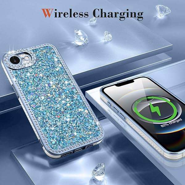 Lafunda for iPhone 17e/16e Case Glitter, Luxury Shiny Bling Sparkly Phone Cover with Crystal Diamonds Rhinestone for Women Girls Soft TPU Shockproof Protective Phone Case for iPhone 16e/17e, Blue - Image 6