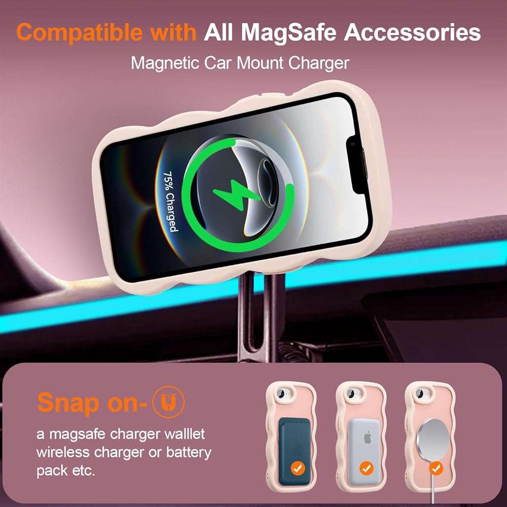 UEEBAI Magnetic for iPhone 17e/iPhone 16e Case, Cute Cover Compatible with MagSafe, 2025 Transparent Clear Wave Design Wavy Frame Matte Phone Case- Pink - Image 2