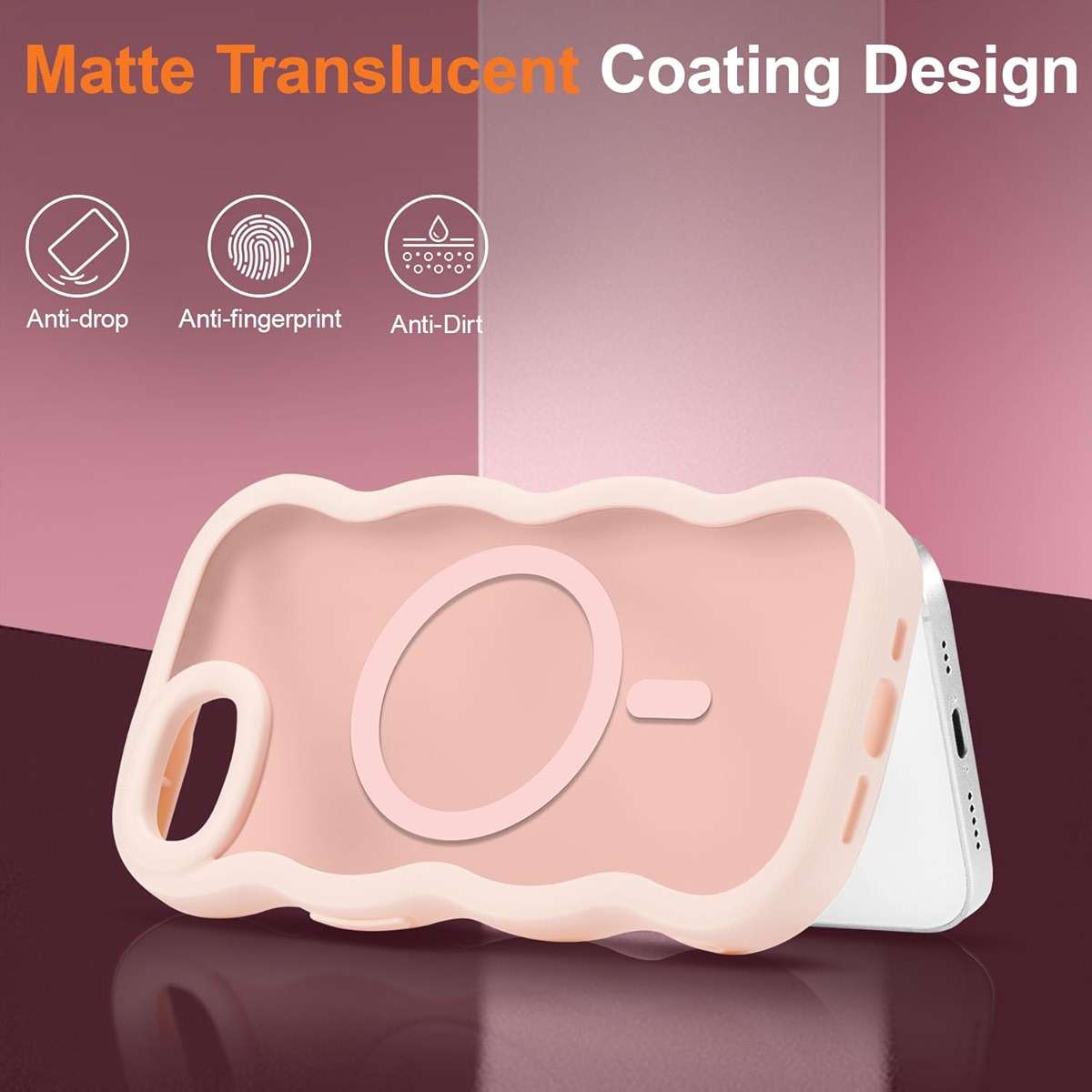 UEEBAI Magnetic for iPhone 17e/iPhone 16e Case, Cute Cover Compatible with MagSafe, 2025 Transparent Clear Wave Design Wavy Frame Matte Phone Case- Pink - Image 3