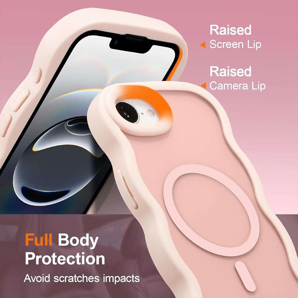 UEEBAI Magnetic for iPhone 17e/iPhone 16e Case, Cute Cover Compatible with MagSafe, 2025 Transparent Clear Wave Design Wavy Frame Matte Phone Case- Pink - Image 4