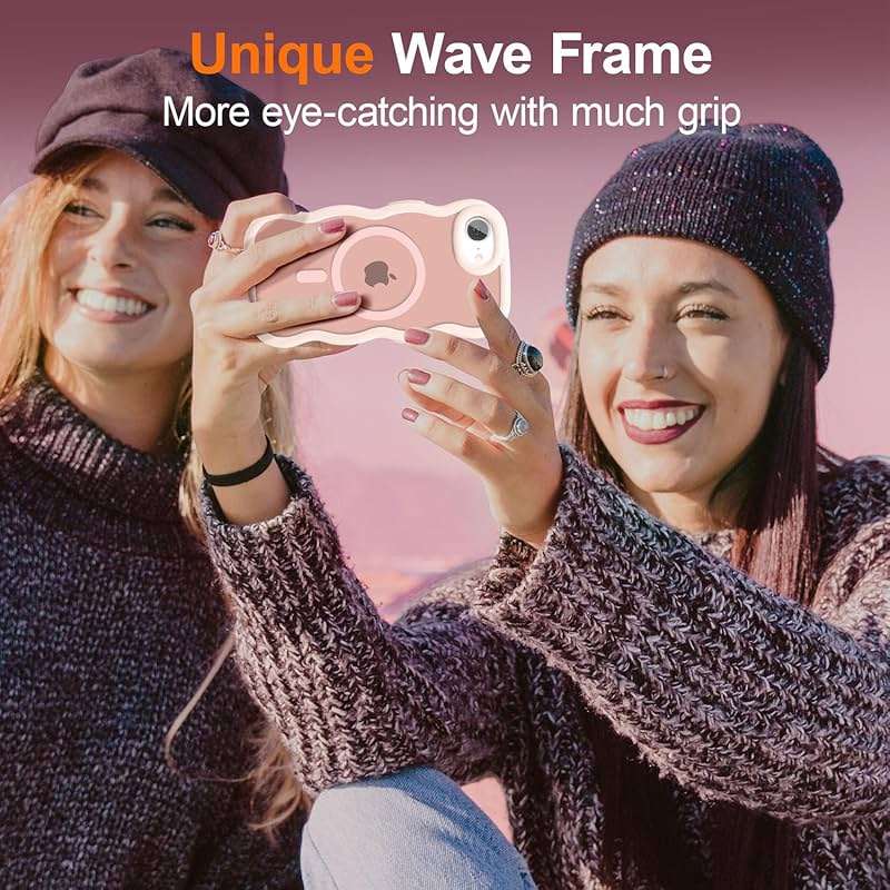 UEEBAI Magnetic for iPhone 17e/iPhone 16e Case, Cute Cover Compatible with MagSafe, 2025 Transparent Clear Wave Design Wavy Frame Matte Phone Case- Pink - Image 5
