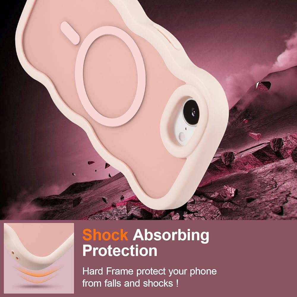 UEEBAI Magnetic for iPhone 17e/iPhone 16e Case, Cute Cover Compatible with MagSafe, 2025 Transparent Clear Wave Design Wavy Frame Matte Phone Case- Pink - Image 6