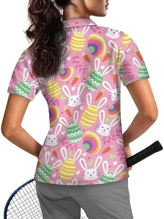 Esyehaduy Short Sleeves Golf Polo Shirt for Women Half-Zip Polo Shirt Top Workout Stretch Summer Pullover Size XS-2XL - Image 2