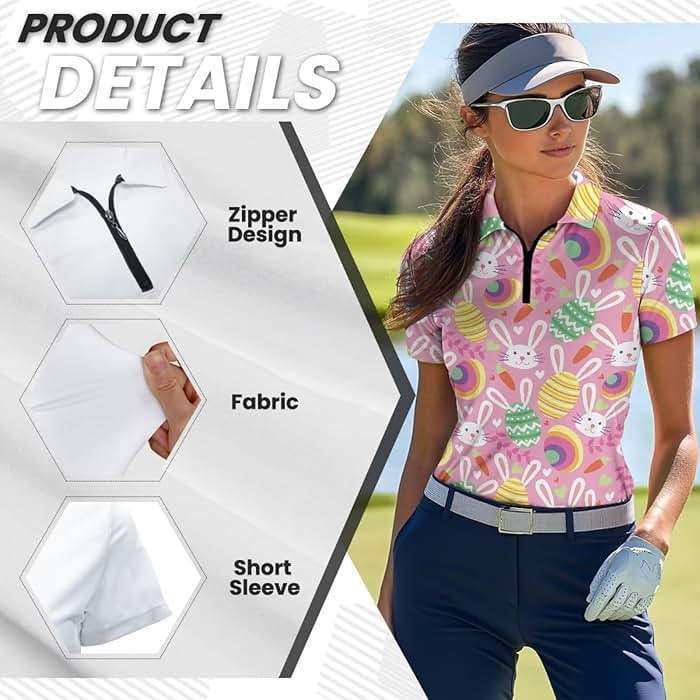 Esyehaduy Short Sleeves Golf Polo Shirt for Women Half-Zip Polo Shirt Top Workout Stretch Summer Pullover Size XS-2XL - Image 5