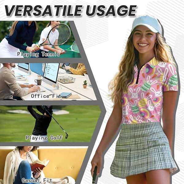 Esyehaduy Short Sleeves Golf Polo Shirt for Women Half-Zip Polo Shirt Top Workout Stretch Summer Pullover Size XS-2XL - Image 6