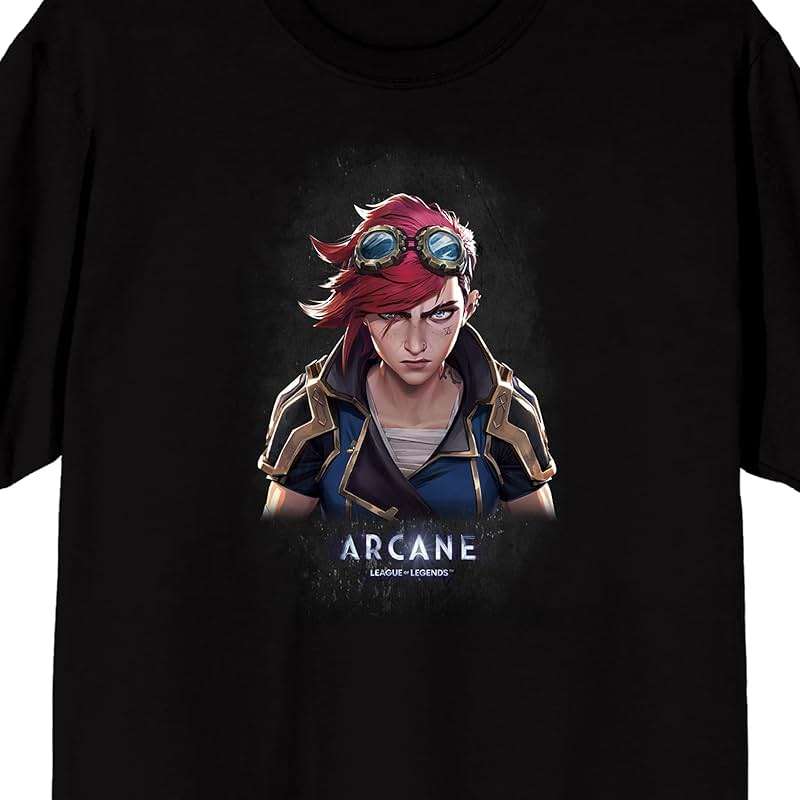 Arcane: League of Legends Vi Close-Up Graphic Men's Black Short Sleeve Tee - Image 2