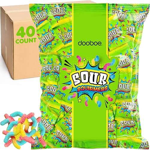 Dooboe Full Size Sour Gummy Worms Bulk Pack - 40 Packs (30 Gram Peg Bags) - Sour Squirmers Individually Wrapped for Kids and Adults, Parties, School, Pinata - Image 8