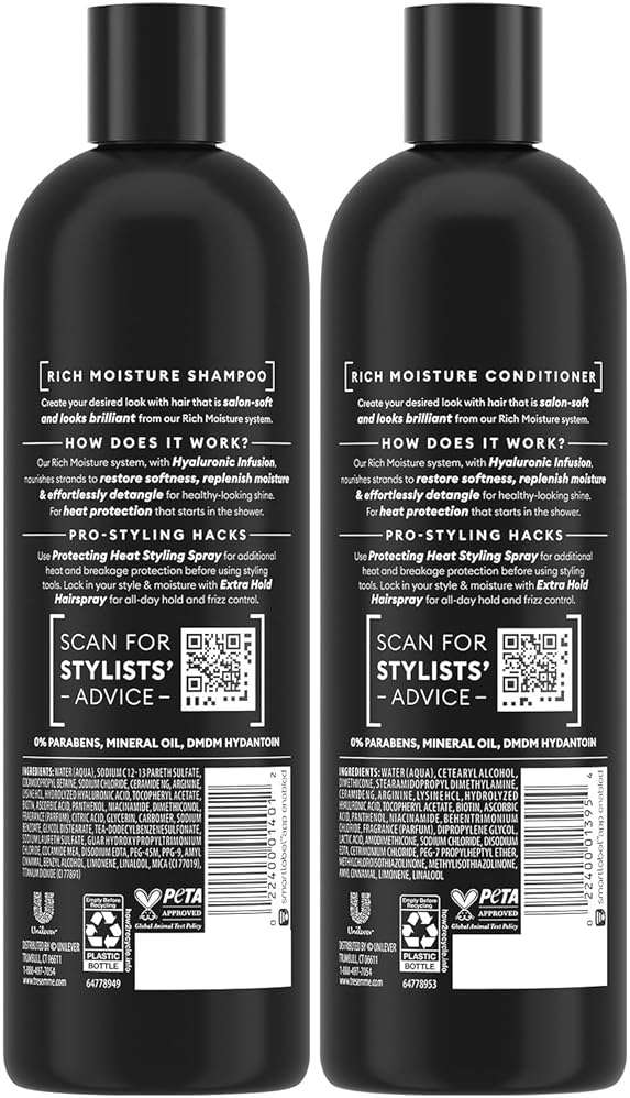 TRESemmé Shampoo and Conditioner Set, Rich Moisture with Hyaluronic Acid – Vitamin-Enriched Hair Products for Dry Hair, Curly, All Hair Types, 16.5 Oz Ea - Image 2