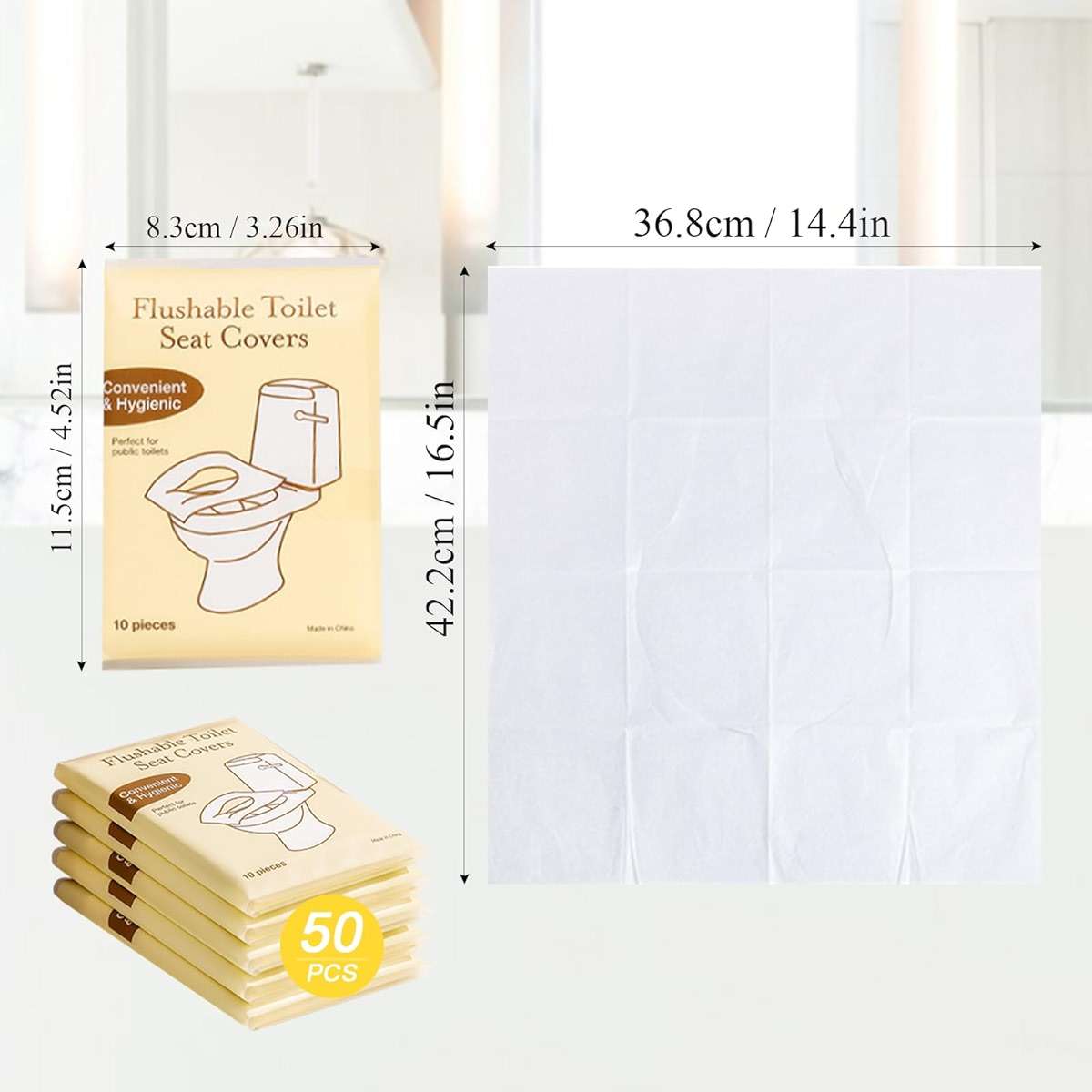 50PCS Toilet Seat Covers Disposable Flushable Travel Essentials for Public Restrooms, Airplane, Camping Convenient Paper Covers for Men Women - Image 2
