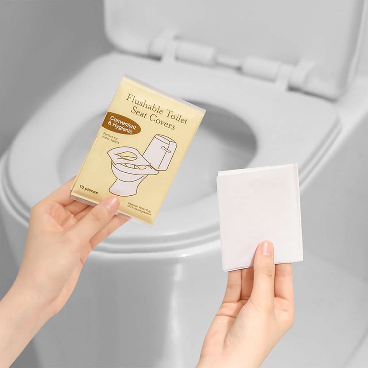 50PCS Toilet Seat Covers Disposable Flushable Travel Essentials for Public Restrooms, Airplane, Camping Convenient Paper Covers for Men Women - Image 3