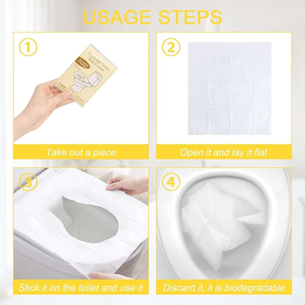 50PCS Toilet Seat Covers Disposable Flushable Travel Essentials for Public Restrooms, Airplane, Camping Convenient Paper Covers for Men Women - Image 7