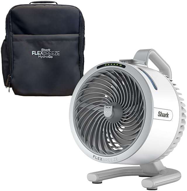 Shark FlexBreeze HydroGo Fan & Travel Bag — Ultra-powerful portable fan with indoor + outdoor evaporative mist. Corded & cordless, White, FA053BRN - Image 1