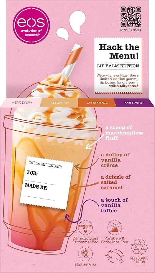 eos Flavor Lab Secret Menu Lip Balm Gift Set - 'Nilla Milkshake, Limited-Edition, Moisturizing, Hydrating, Dry Lips, Variety Pack, 0.14 oz, 4-Pack - Image 8