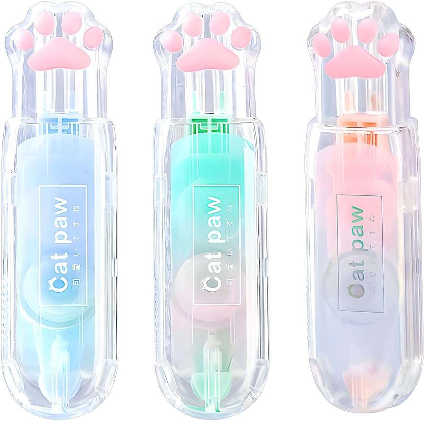 JUDENMEY 3Pcs Retractable White Correction Tape,Cute Cat Paw Correction Tape Pens, Mini Aesthetic Pen Shaped White Applicator with Easy to Use Out Tape for Back to School Office Supplies - Image 1