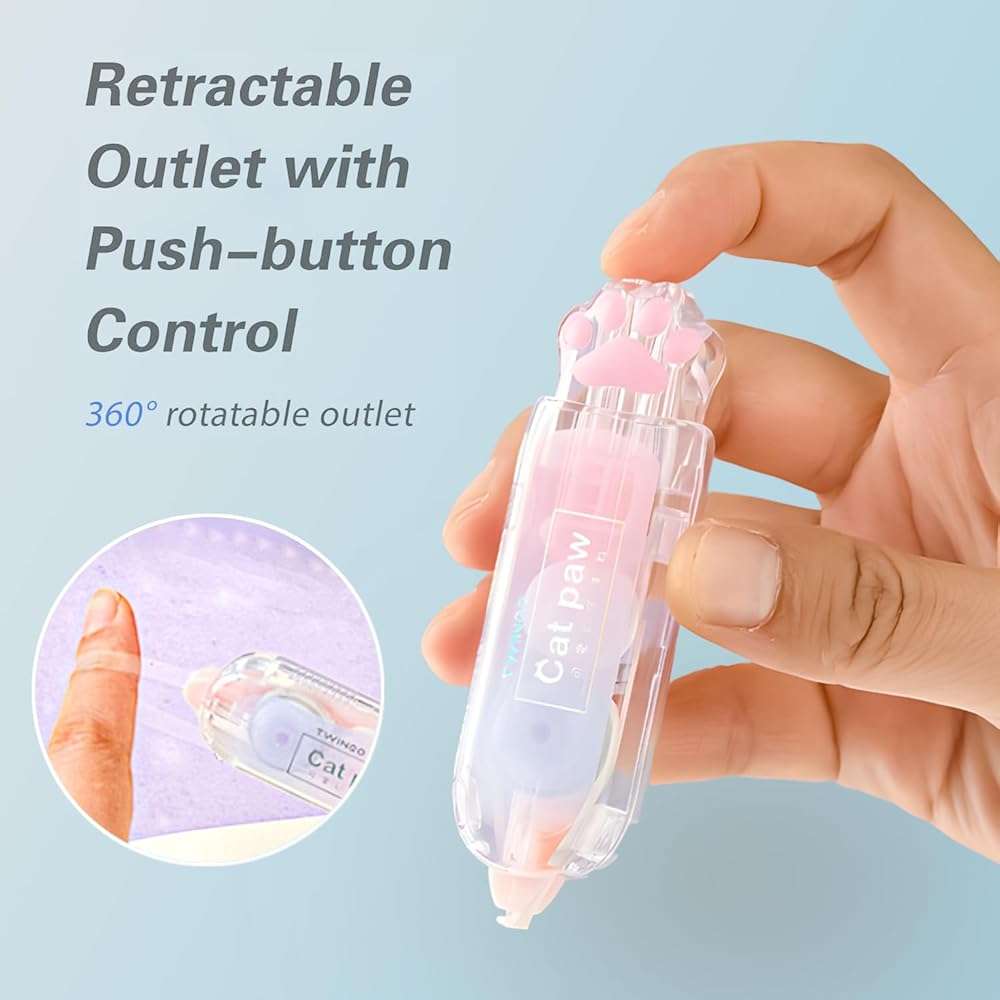 JUDENMEY 3Pcs Retractable White Correction Tape,Cute Cat Paw Correction Tape Pens, Mini Aesthetic Pen Shaped White Applicator with Easy to Use Out Tape for Back to School Office Supplies - Image 4
