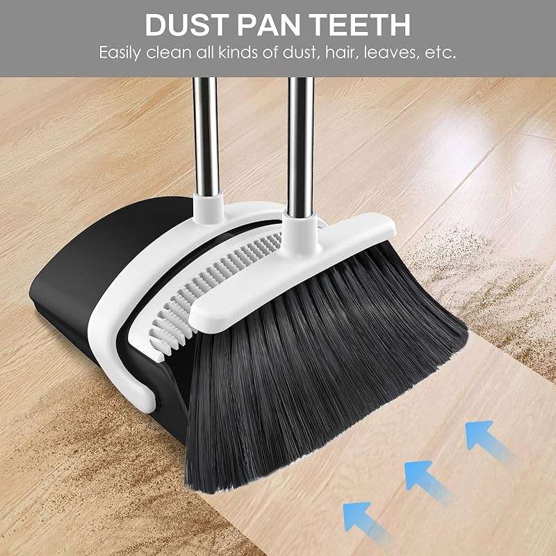 EZKEY Broom and Dustpan Set for Home, 51-in Long Adjustable Handle Angle Broom and Dustpan Combo Set with Dust Pan Teeth to Clean Hair for Home Kitchen Office Lobby Floor Garden (Black&White) - Image 3
