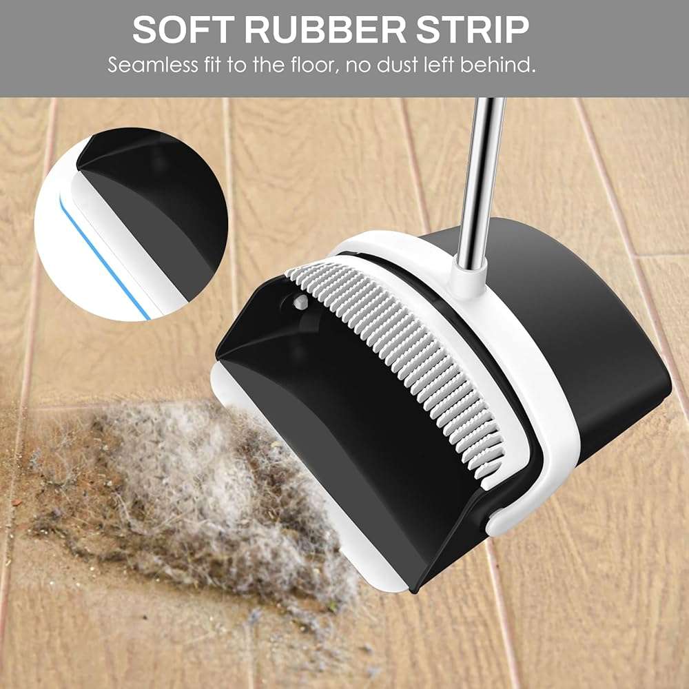 EZKEY Broom and Dustpan Set for Home, 51-in Long Adjustable Handle Angle Broom and Dustpan Combo Set with Dust Pan Teeth to Clean Hair for Home Kitchen Office Lobby Floor Garden (Black&White) - Image 4