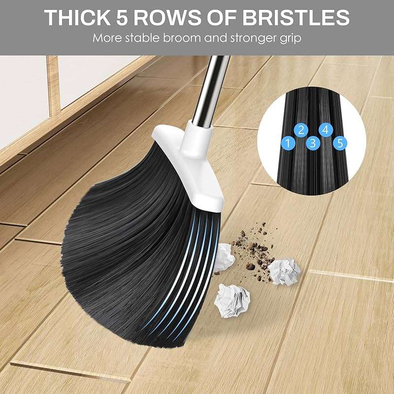 EZKEY Broom and Dustpan Set for Home, 51-in Long Adjustable Handle Angle Broom and Dustpan Combo Set with Dust Pan Teeth to Clean Hair for Home Kitchen Office Lobby Floor Garden (Black&White) - Image 5