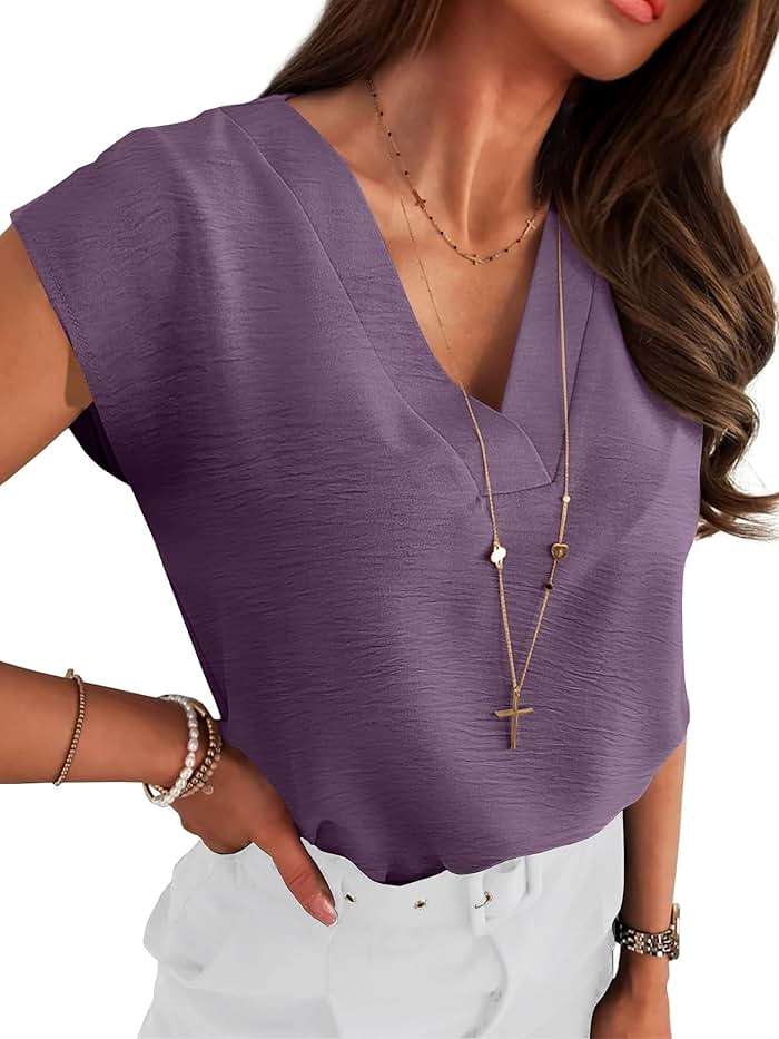 ANRABESS Women Tops Cap Sleeve Dressy Casual V Neck Shirts 2026 Summer Business Work Blouses Outfits Trendy Spring Clothing - Image 1