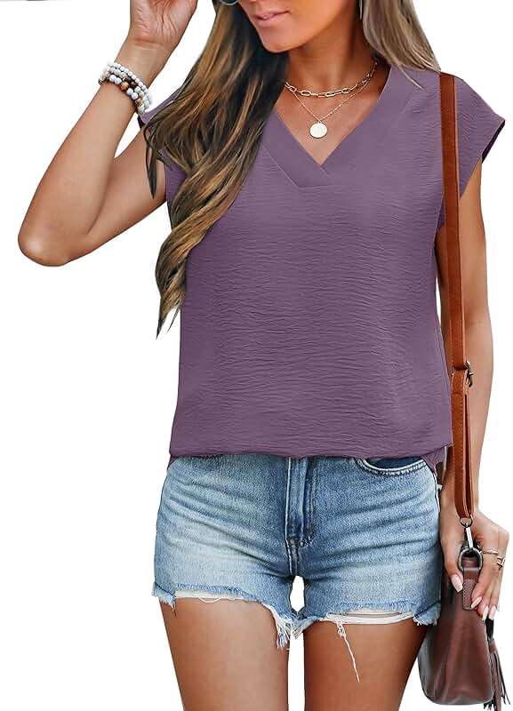 ANRABESS Women Tops Cap Sleeve Dressy Casual V Neck Shirts 2026 Summer Business Work Blouses Outfits Trendy Spring Clothing - Image 2