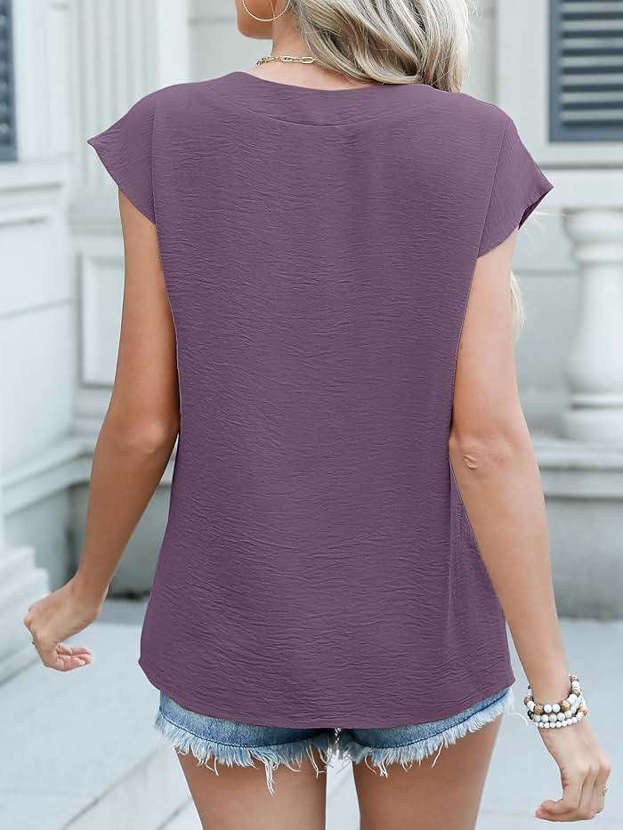 ANRABESS Women Tops Cap Sleeve Dressy Casual V Neck Shirts 2026 Summer Business Work Blouses Outfits Trendy Spring Clothing - Image 5