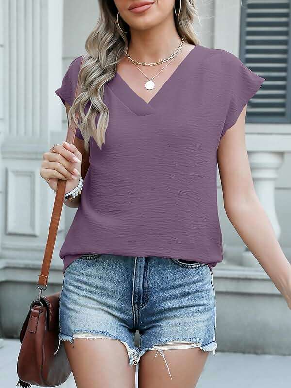 ANRABESS Women Tops Cap Sleeve Dressy Casual V Neck Shirts 2026 Summer Business Work Blouses Outfits Trendy Spring Clothing - Image 6