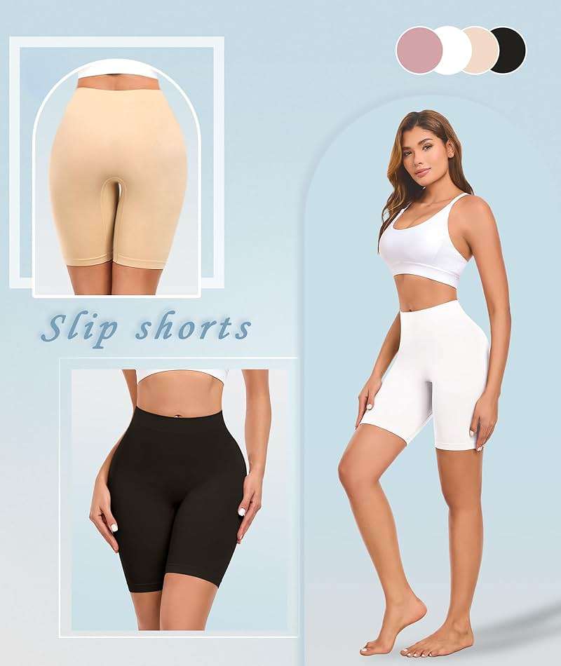Okimay 4 Pack Slip Shorts for Under Dress Women Seamless Boyshorts Panties Anti Chafing Shorts - Image 5