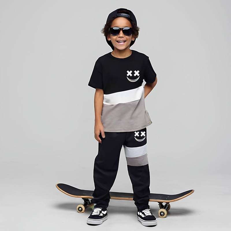 Vitalique Size 5-13 Years Boys Summer/Spring Outfits Set Short Sleeve T-Shirt & Pants Kids Boys Fall Fashion Clothes Sets - Image 2