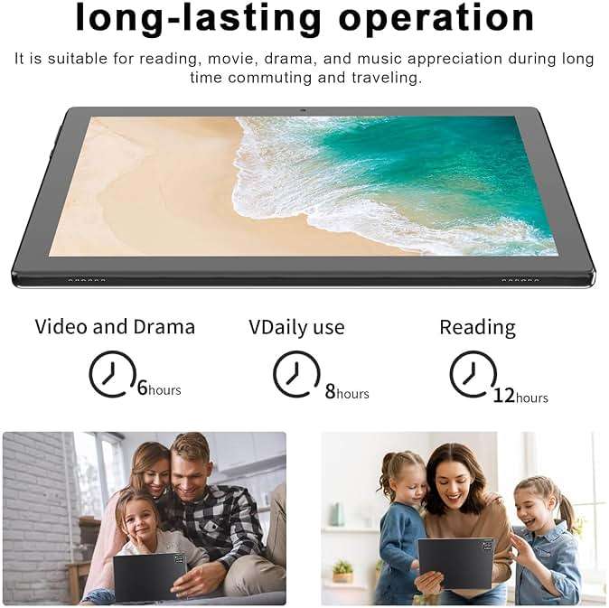 HOTTABLET Tablet 10-inch Android 15, RAM 12GB(4+8Expand) +ROM 64GB, 2+8MP Dual Camera, 6000mAh Battery (Tablet+case+Stylus)(Black) - Image 2