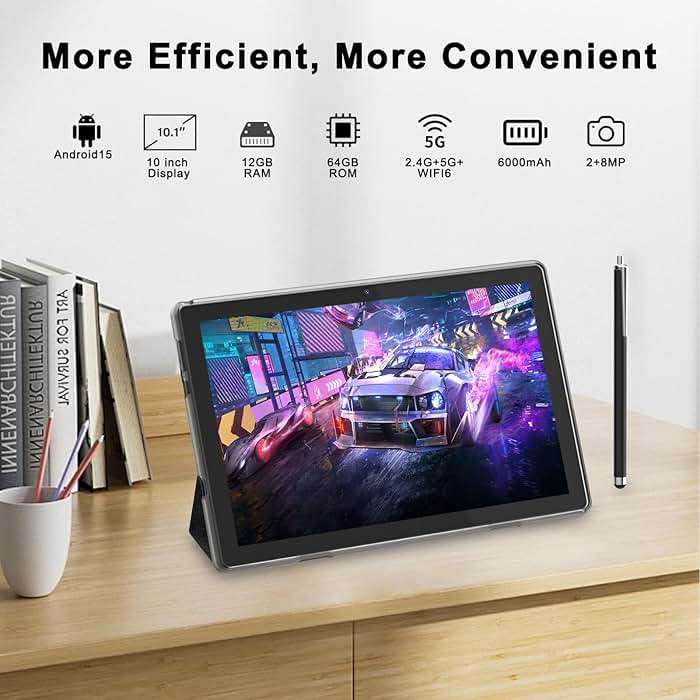 HOTTABLET Tablet 10-inch Android 15, RAM 12GB(4+8Expand) +ROM 64GB, 2+8MP Dual Camera, 6000mAh Battery (Tablet+case+Stylus)(Black) - Image 5