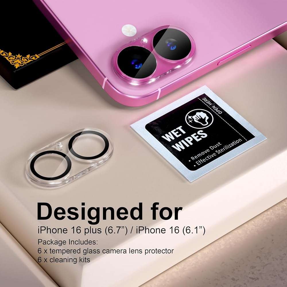beuxece for 6 Pack iPhone 17 / iPhone 16 / iPhone 16 Plus Camera Lens Protector [Drop Protection] [Easy Installation] 9H Tempered Glass Camera Screen Protector Cover Accessories, Clear - Image 2