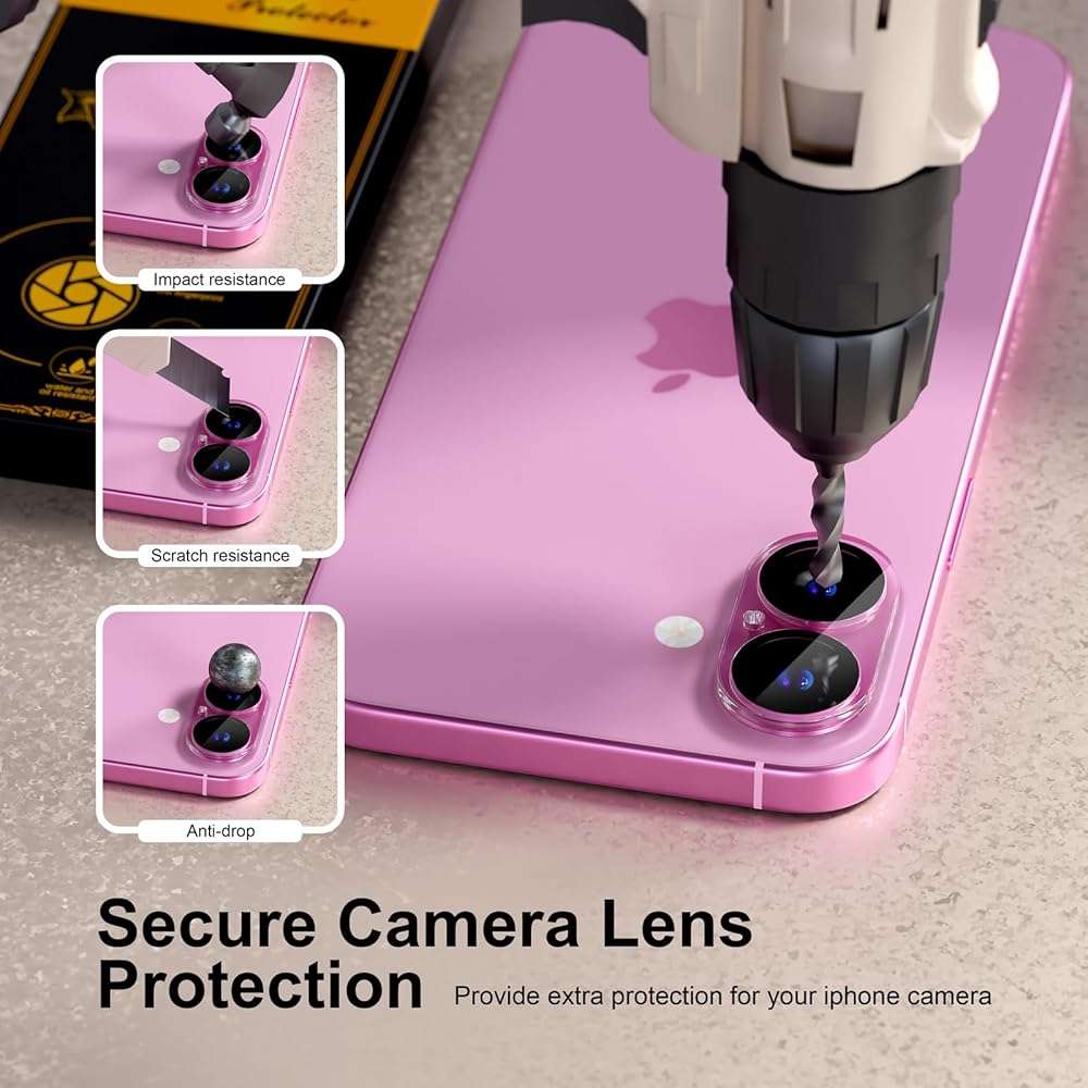 beuxece for 6 Pack iPhone 17 / iPhone 16 / iPhone 16 Plus Camera Lens Protector [Drop Protection] [Easy Installation] 9H Tempered Glass Camera Screen Protector Cover Accessories, Clear - Image 4