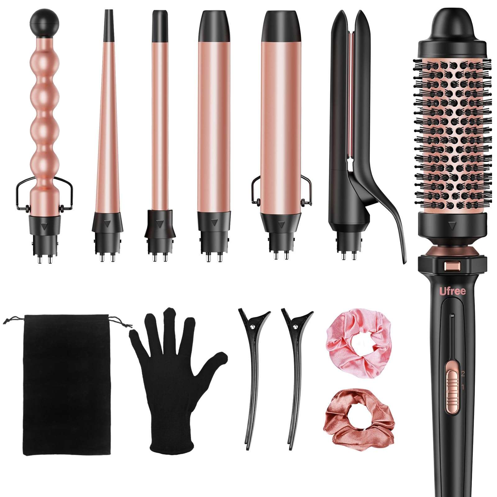 Ufree 7-in-1 Curling Iron Set with Interchangeable Ceramic Barrels, Curling Wand Set with Thermal Brush, Hair Straightener and Wand Curling Iron, Versatile Styling Hair Curlers Set, Gifts for Women - Image 1