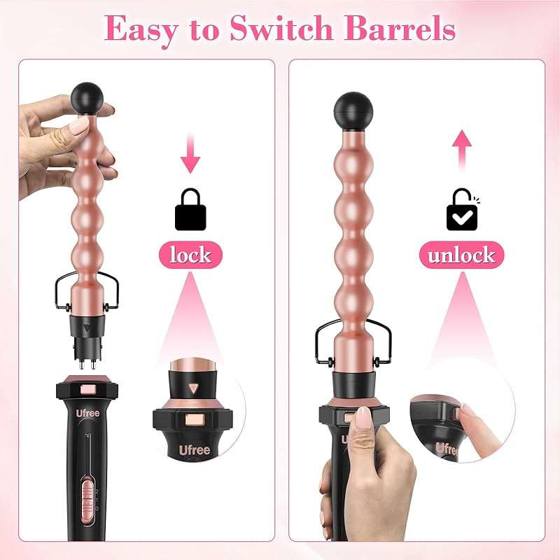 Ufree 7-in-1 Curling Iron Set with Interchangeable Ceramic Barrels, Curling Wand Set with Thermal Brush, Hair Straightener and Wand Curling Iron, Versatile Styling Hair Curlers Set, Gifts for Women - Image 6