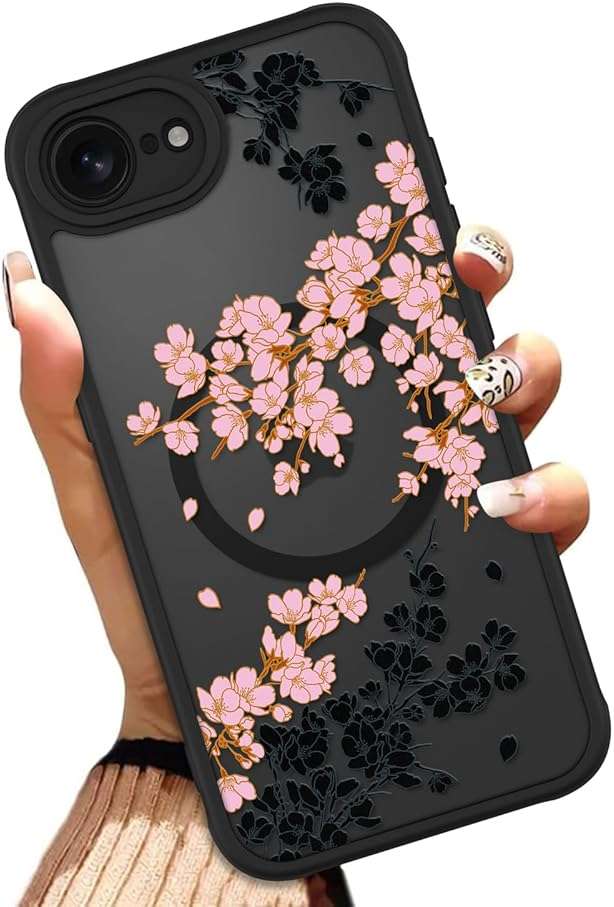 OOK Case for iPhone 16e 2025 and iPhone 17e 2026, 6.1 Inch (Compatible with MagSafe) Floral Flowers Design Phone Cover Soft TPU + Hard PC Anti-Scratch Shockproof Magnetic Case for Women - Pink - Image 1