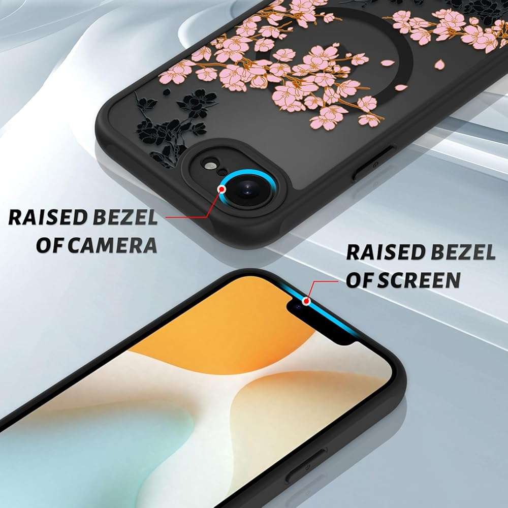 OOK Case for iPhone 16e 2025 and iPhone 17e 2026, 6.1 Inch (Compatible with MagSafe) Floral Flowers Design Phone Cover Soft TPU + Hard PC Anti-Scratch Shockproof Magnetic Case for Women - Pink - Image 3